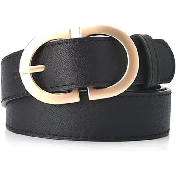 DWCVEKY Womens Belts for Jeans, CR Black Leather Belt Women, 1\